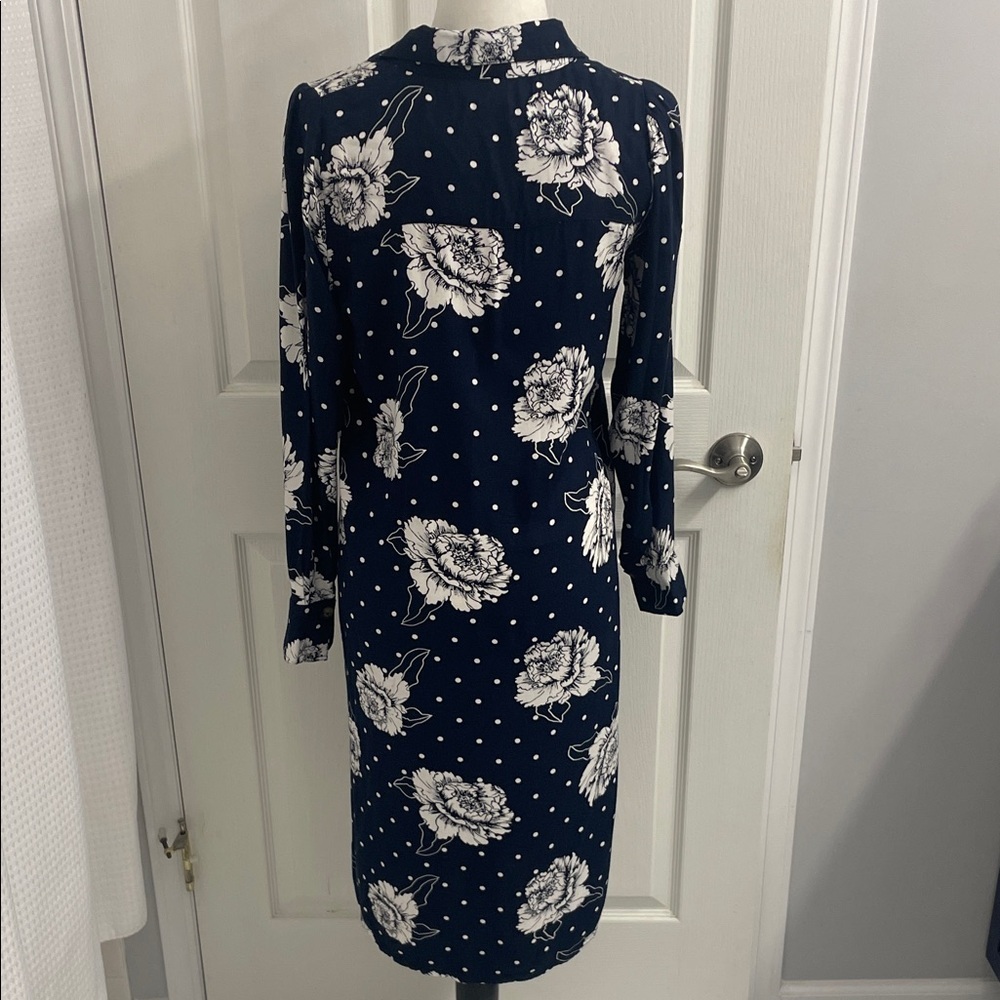 Kaffe Floral Button-Down Navy Wrap Dress V Neck Long Sleeve Button Cuffs Sz 34EU - Picture 7 of 16